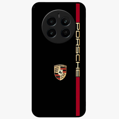 Black Minimal Porsche Glass Case showing flat back view with sleek minimal sports car artwork and glossy glass finish.