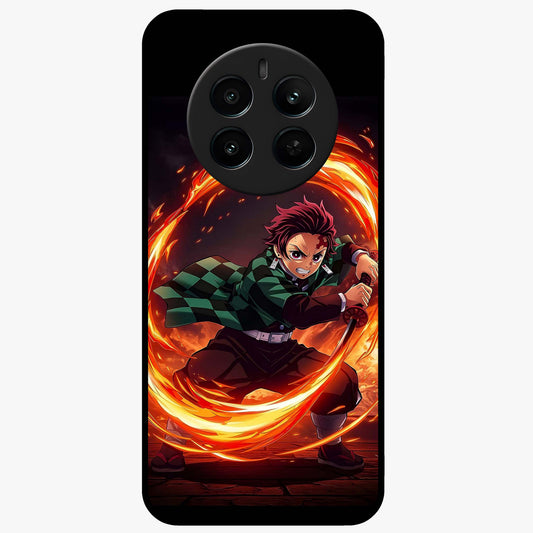 Blazing Sword Resolve Glass Case showing flat back view with fiery sword artwork and glossy glass finish.