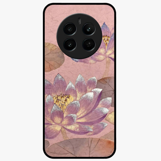 Blossom Mist Lotus Glass Case showing flat back view with serene lotus blossom artwork and glossy glass finish.