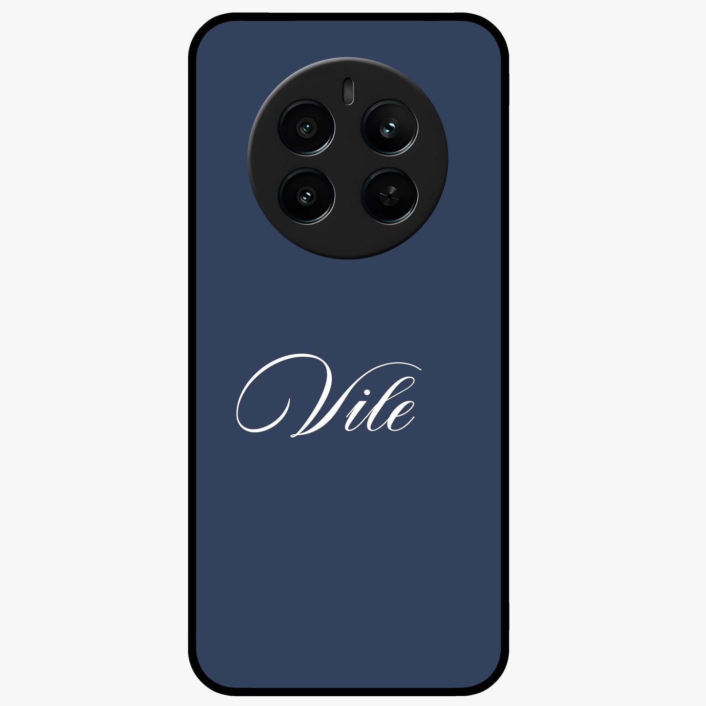 Blue Background Personalized Custom Name Glass Case showing flat back view with minimal blue background and custom name design.