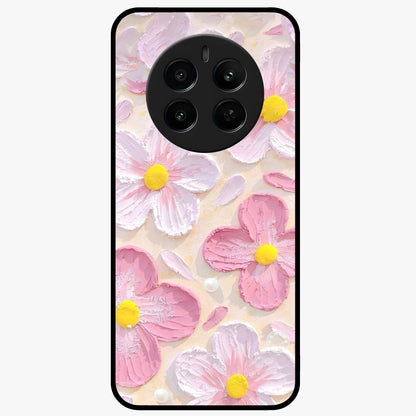 Blush Bloom Texture Glass Case showing flat back view with soft blush floral texture artwork and glossy glass finish.