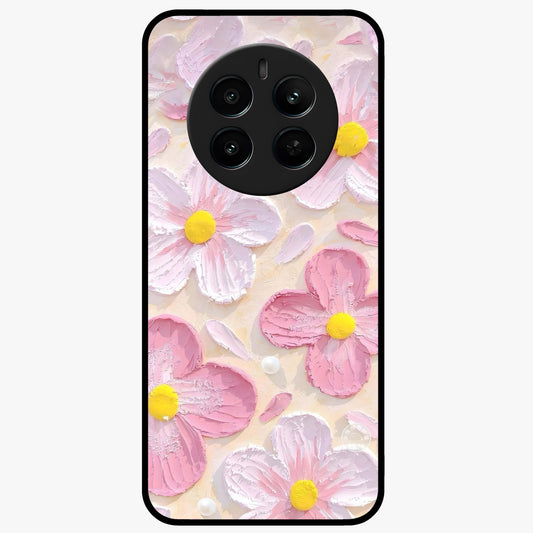 Blush Bloom Texture Glass Case showing flat back view with soft blush floral texture artwork and glossy glass finish.