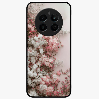 Blush Blossom Cloud Glass Case showing flat back view with dreamy blush cloud blossom artwork and glossy glass finish.