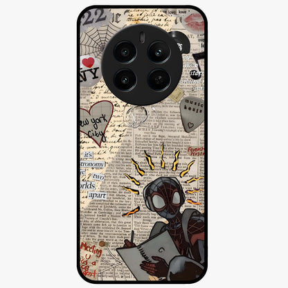City Dream Sketch Glass Case showing flat back view with artistic city skyline sketch artwork and glossy glass finish.