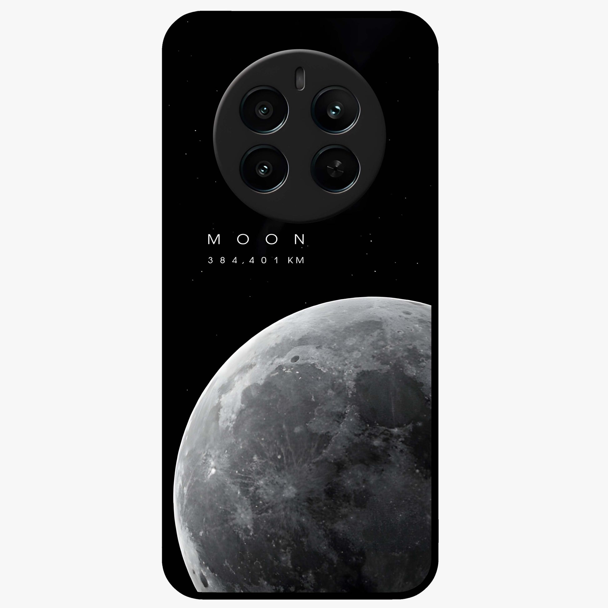 Cosmic Moon Glow Glass Case showing flat back view with glowing moon artwork and glossy glass finish.