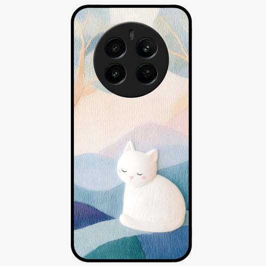 Cotton Dream Cat Glass Case showing flat back view with soft dreamy cat artwork and glossy glass finish.