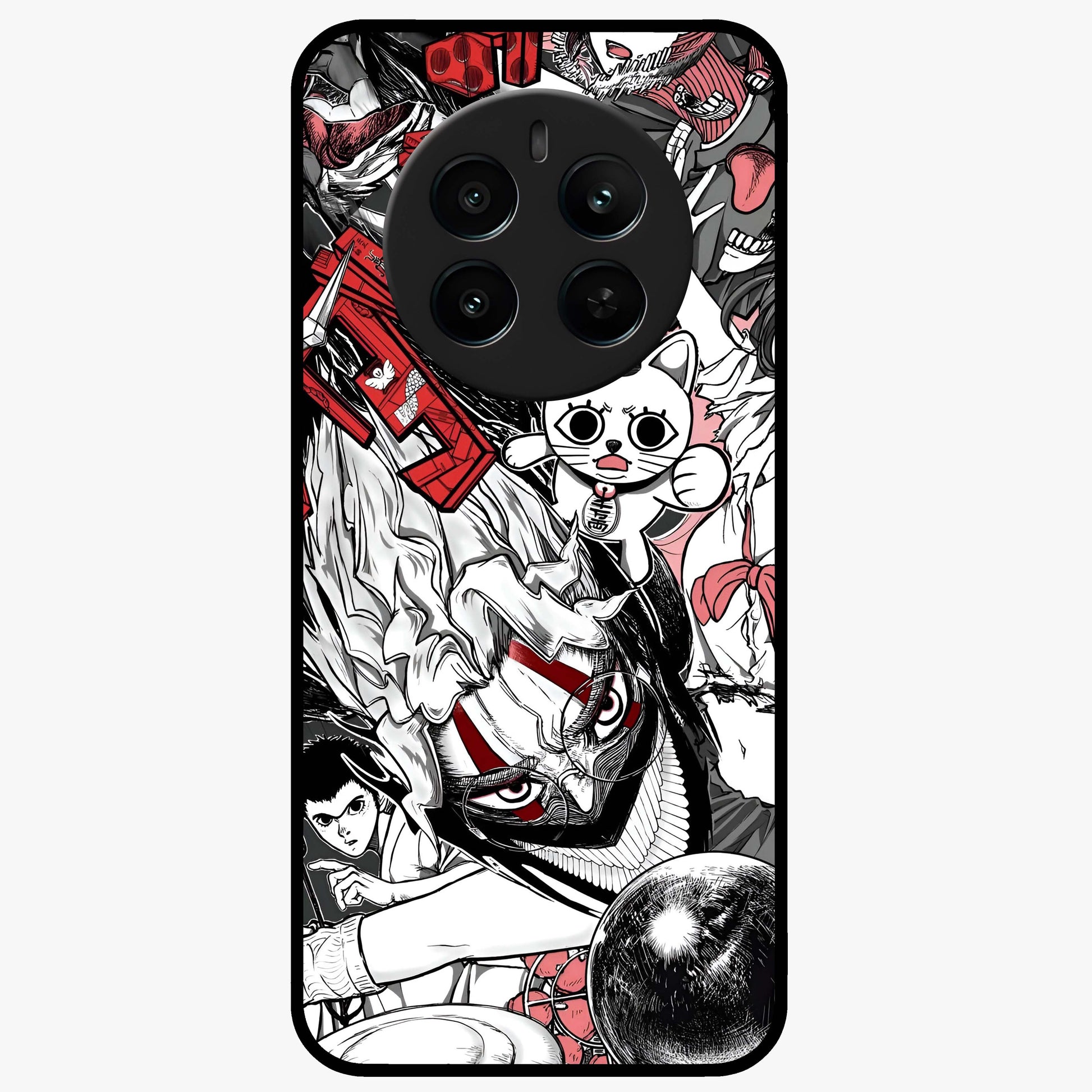 Crimson Chaos Panel Glass Case showing flat back view with bold crimson abstract artwork and glossy glass finish.
