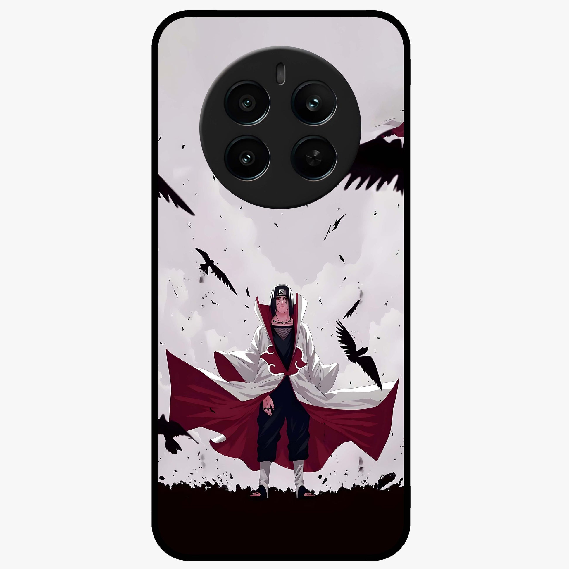 Crimson Crow Ascension Glass Case showing flat back view with mystical crow artwork and glossy glass finish.