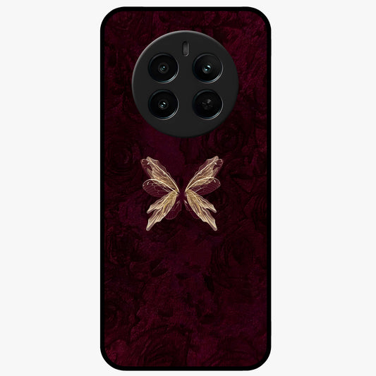 Crimson Fade Butterfly Glass Case showing flat back view with fading butterfly artwork and glossy glass finish.