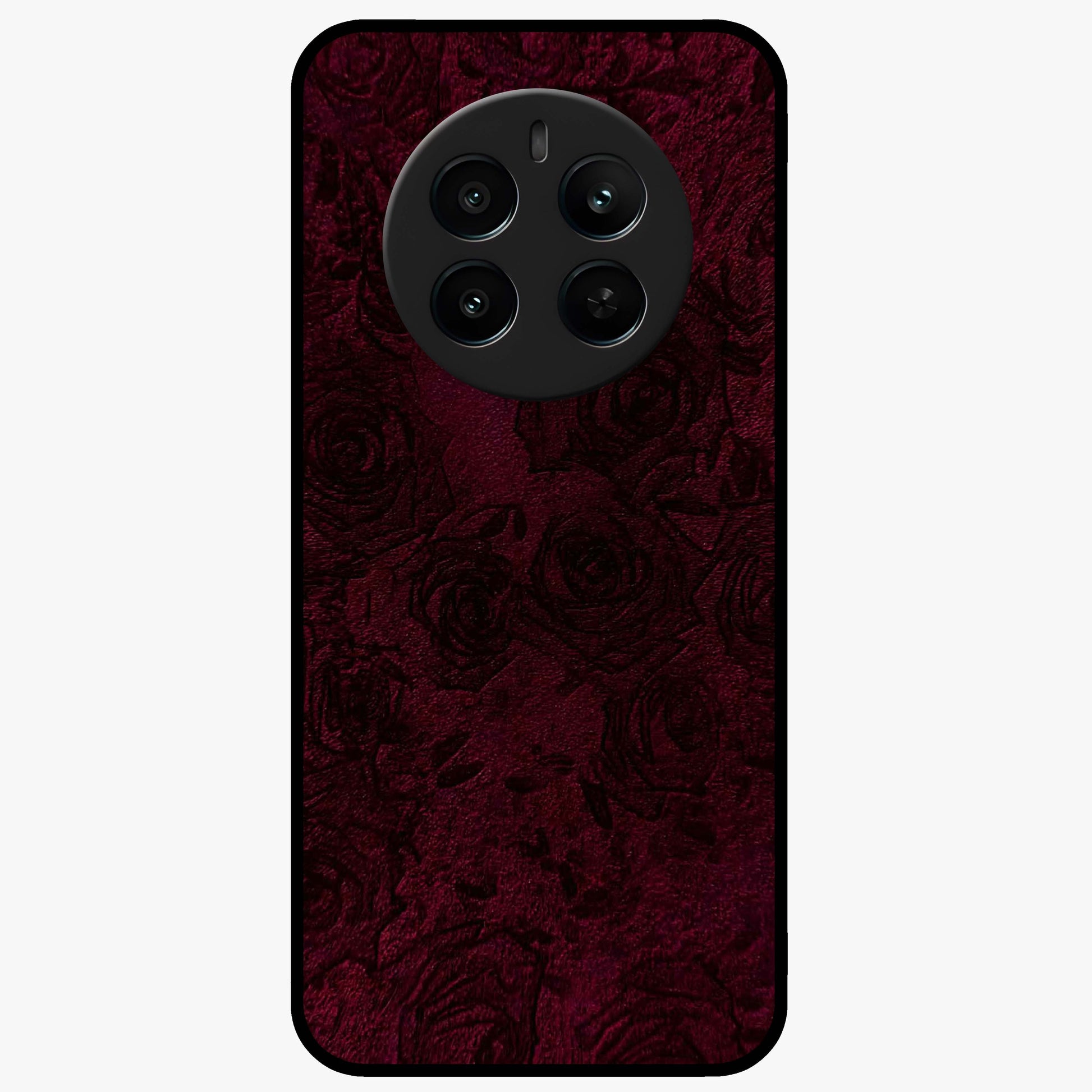Crimson Fade Flow Glass Case showing flat back view with flowing crimson gradient artwork and glossy glass finish.
