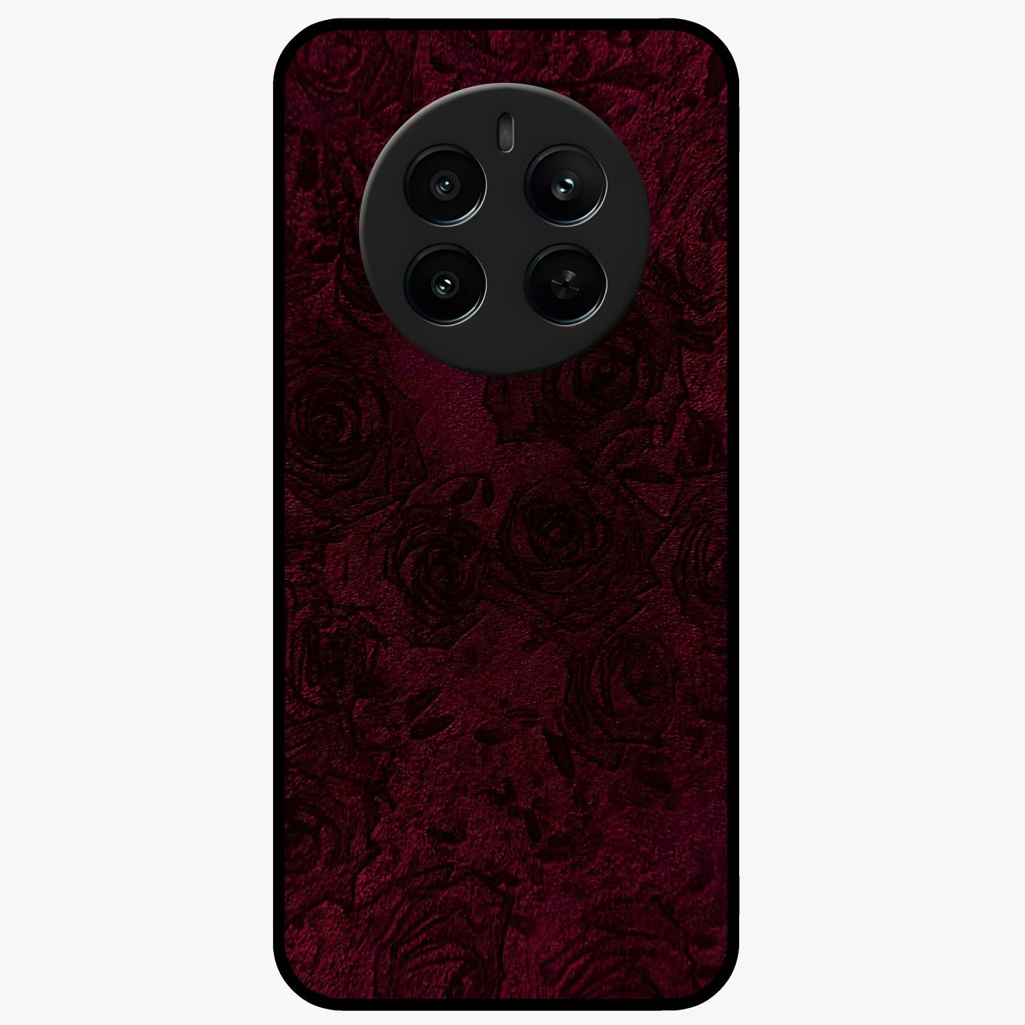 Crimson Fade Flow Glass Case showing flat back view with flowing crimson gradient artwork and glossy glass finish.