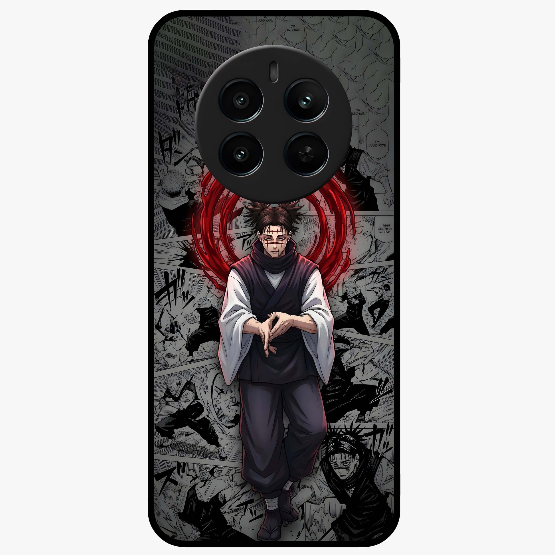 Cursed Ritual Ascension Glass Case showing flat back view with dark ritual themed artwork and glossy glass finish.