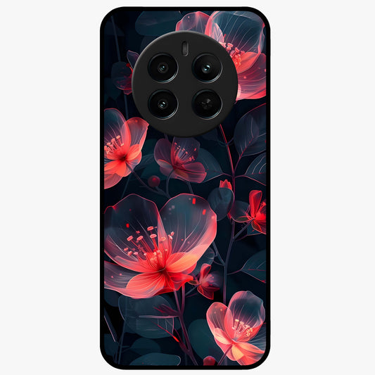 Dark Shade of Flower Glass Case showing flat back view with elegant dark floral artwork and glossy glass finish.