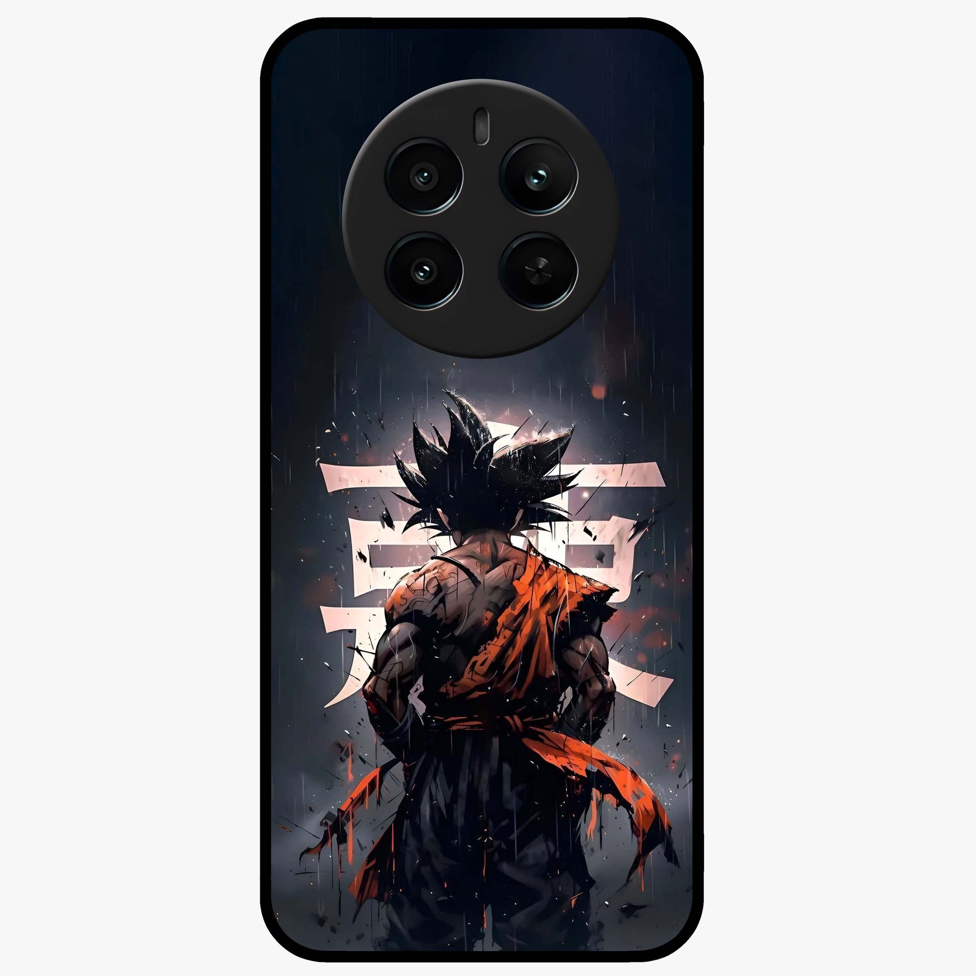 Dark Warrior In Rain Glass Case showing flat back view with warrior artwork in rainy atmosphere and glossy glass finish.