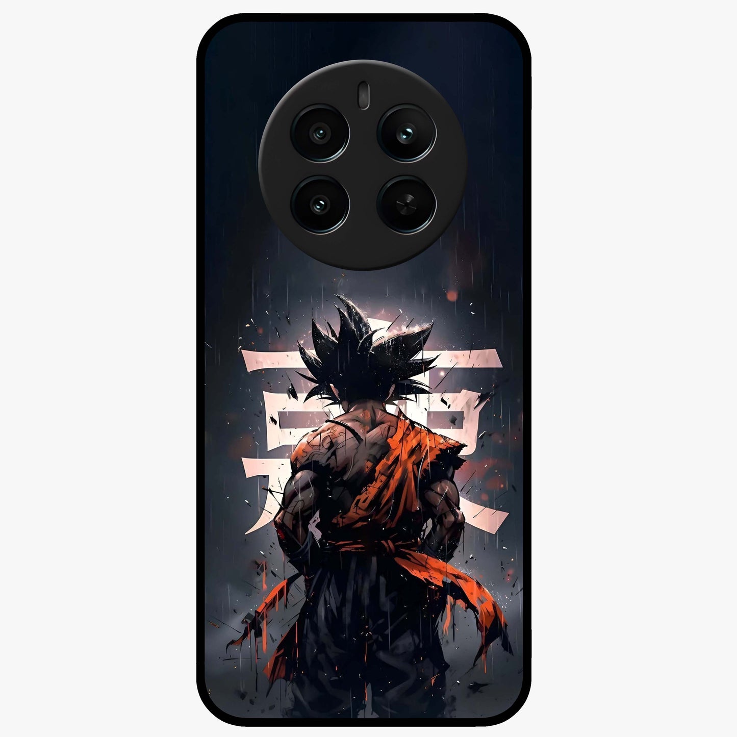 Dark Warrior In Rain Glass Case showing flat back view with warrior artwork in rainy atmosphere and glossy glass finish.