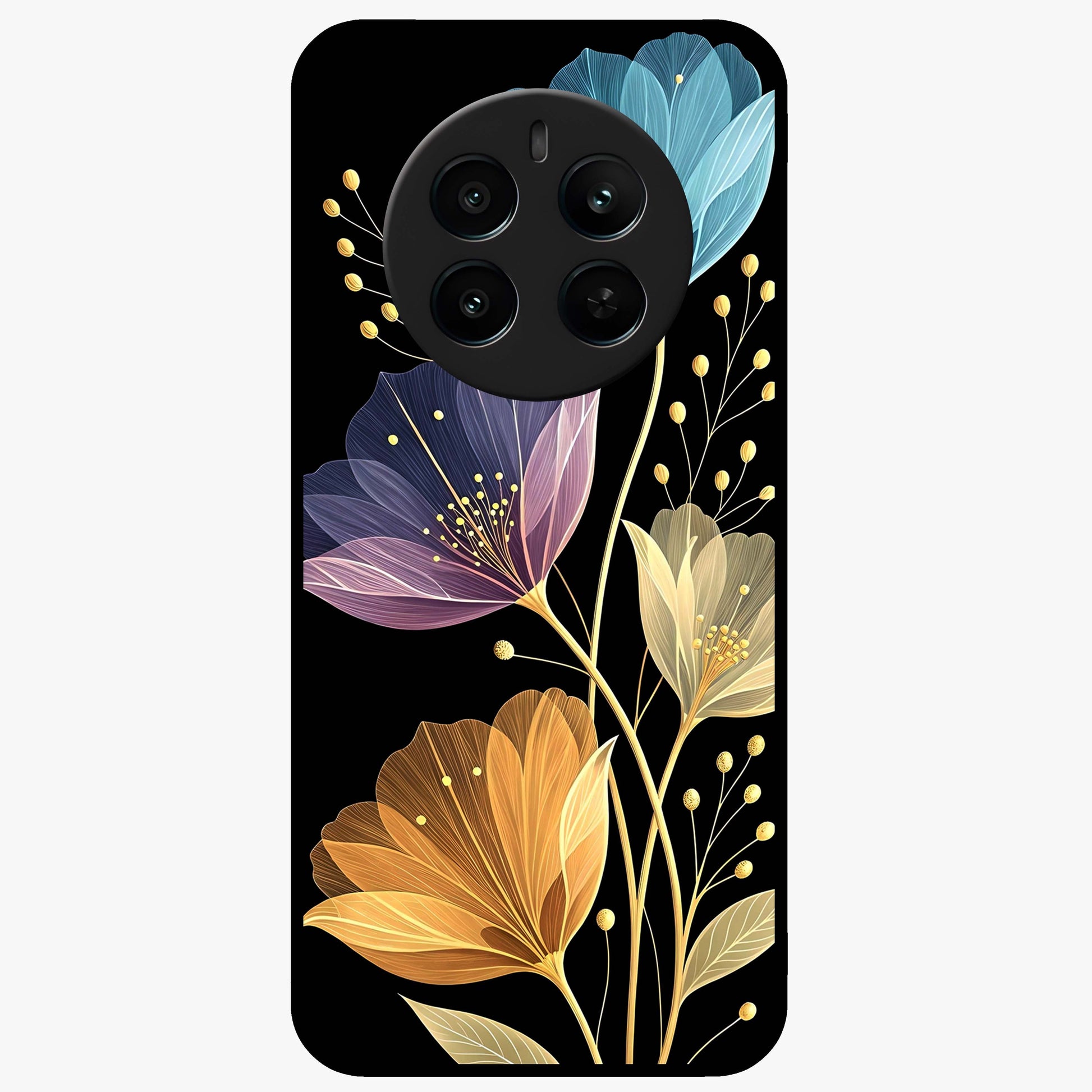Delicate Multicolor Flowers Glass Case showing flat back view with vibrant floral artwork and glossy glass finish.