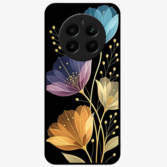 Delicate Multicolor Flowers Glass Case showing flat back view with vibrant floral artwork and glossy glass finish.
