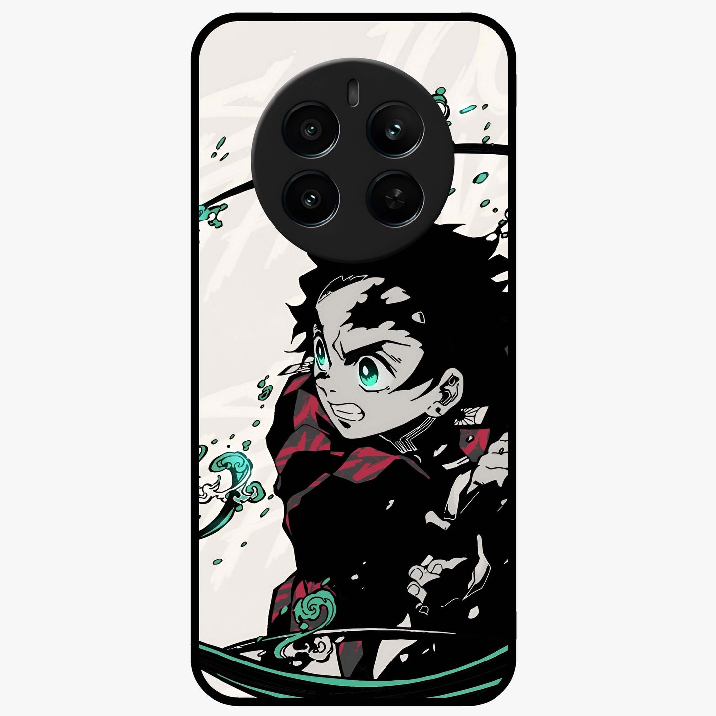 Demon Slayer Glass Case showing flat back view with bold anime inspired artwork and glossy glass finish.