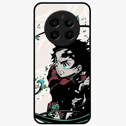 Demon Slayer Glass Case showing flat back view with bold anime inspired artwork and glossy glass finish.