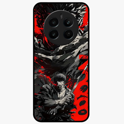 Demon Sword Resolve Glass Case showing flat back view with fierce sword warrior artwork and glossy glass finish.
