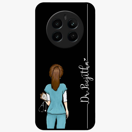 Doctor Pattern Custom Name Glass Case showing flat back view with medical themed pattern and personalized name design.