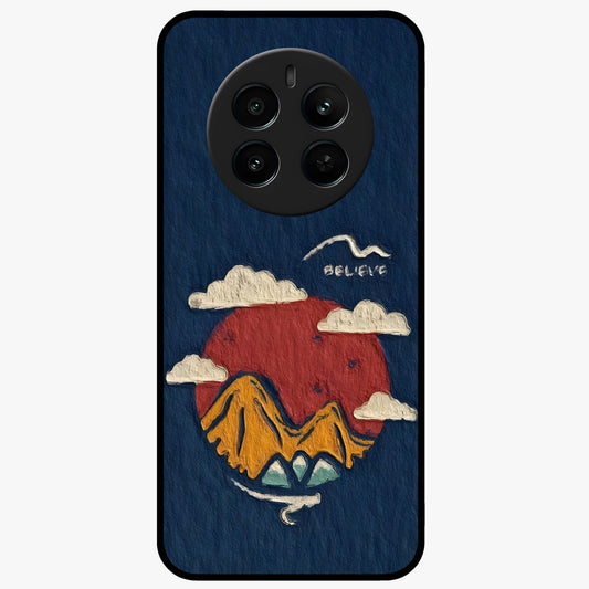 Dream Beyond Mountains Glass Case showing flat back view with scenic mountain landscape artwork and glossy glass finish.