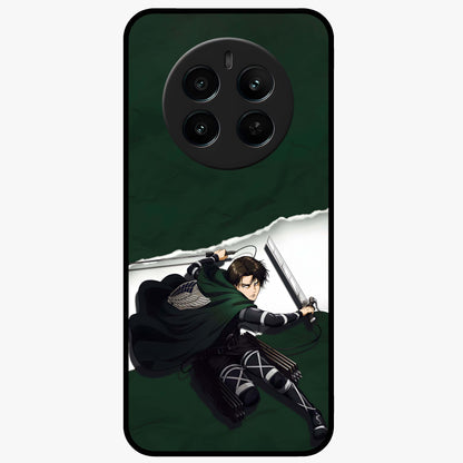 Emerald War Vanguard Glass Case showing flat back view with powerful warrior themed artwork and glossy glass finish.
