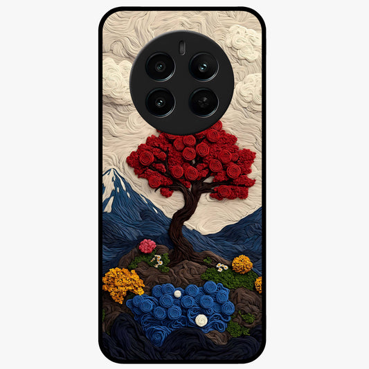 Eternal Nature Tapestry Glass Case showing flat back view with intricate nature tapestry artwork and glossy glass finish.