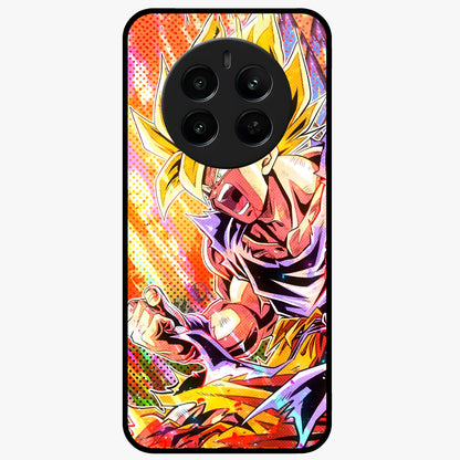 Firing Goku Glass Case showing flat back view with powerful anime inspired artwork and glossy glass finish.