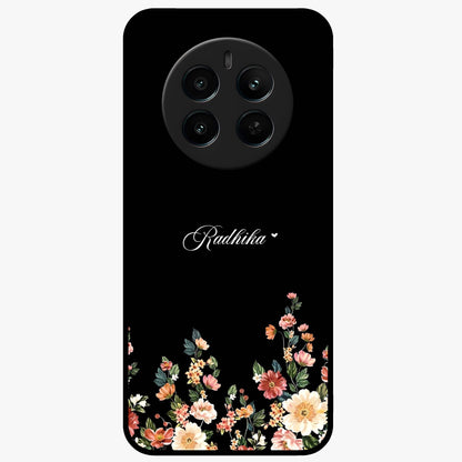 Floral Design With a Custom Personalized Name Glass Case showing flat back view with floral artwork and personalized name design.