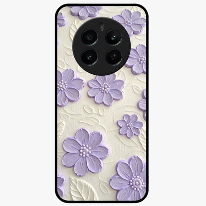 Floral Wall Art With Purple Flowers Glass Case showing flat back view with purple flower artwork and glossy glass finish.