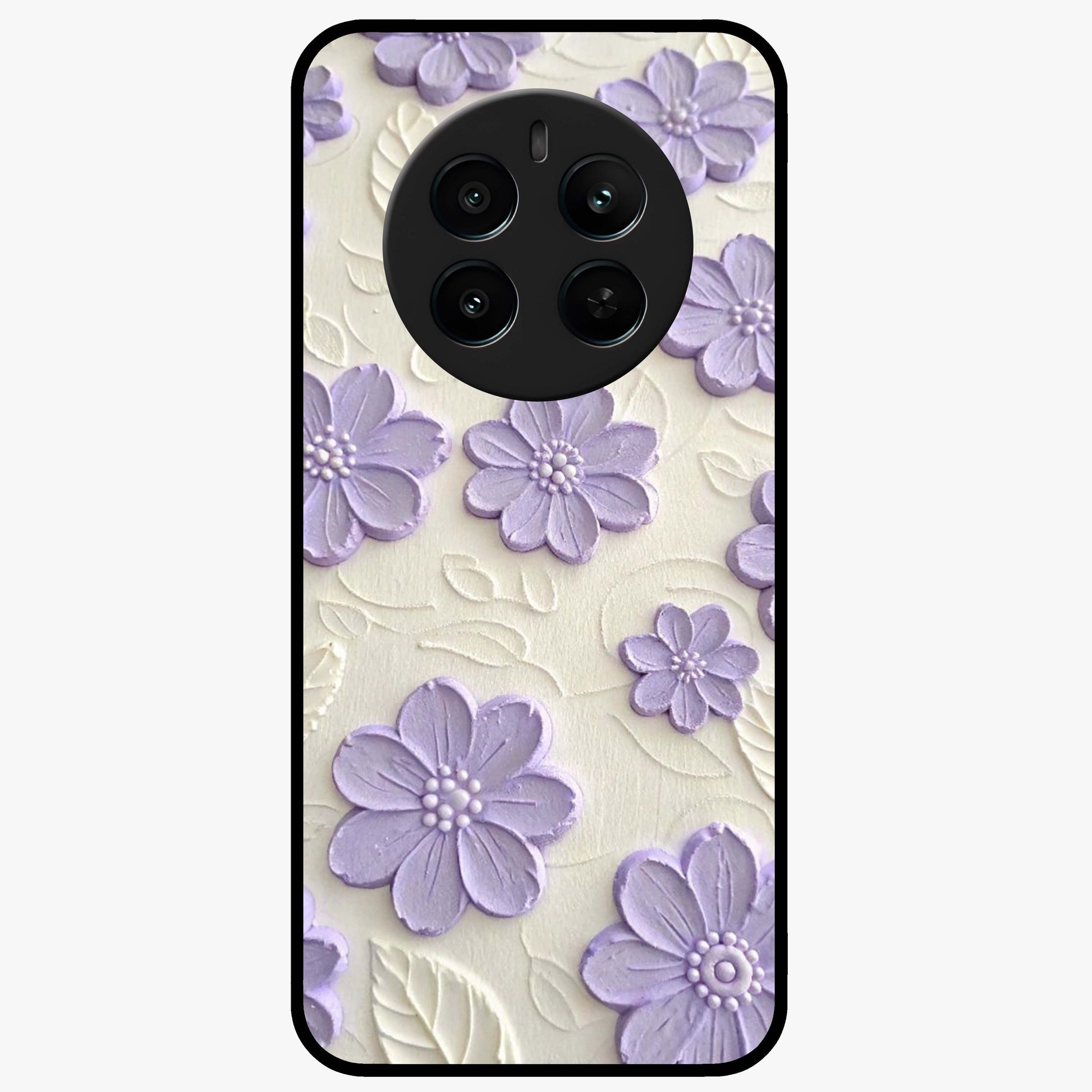 Floral Wall Art With Purple Flowers Glass Case showing flat back view with purple flower artwork and glossy glass finish.