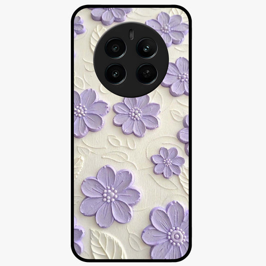 Floral Wall Art With Purple Flowers Glass Case showing flat back view with purple flower artwork and glossy glass finish.