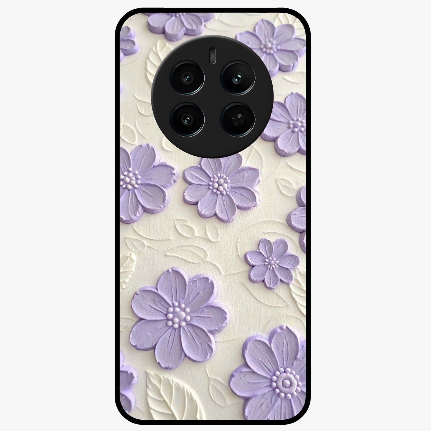 Floral Wall Art With Purple Flowers Glass Case showing flat back view with purple flower artwork and glossy glass finish.