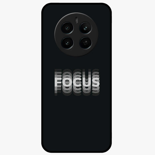Focus Mode On Glass Case showing flat back view with bold motivational typography design and glossy glass finish.