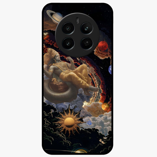 Galactic Divine God Glass Case showing flat back view with divine cosmic themed artwork and glossy glass finish.