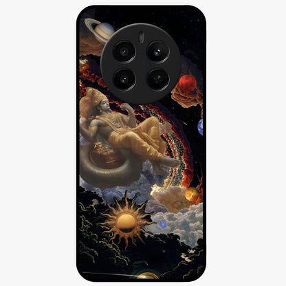 Galactic Divine God Glass Case showing flat back view with divine cosmic themed artwork and glossy glass finish.