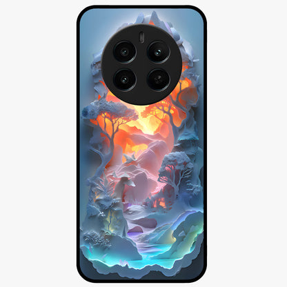 Glow Forest Portal Glass Case showing flat back view with glowing forest portal artwork and glossy glass finish.