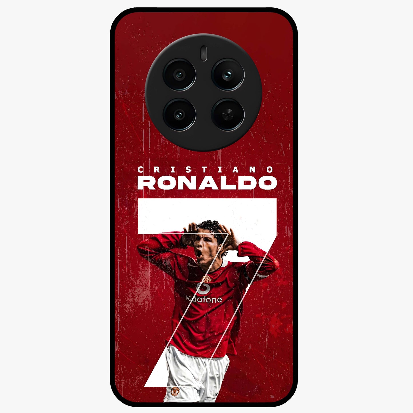 Goal Celebration Legacy Glass Case showing flat back view with football celebration inspired artwork and glossy glass finish.