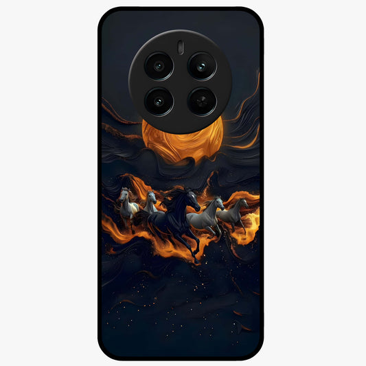 Golden Stallion Moonride Glass Case showing flat back view with majestic horse under moonlight artwork and glossy glass finish.