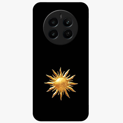 Golden Sun Minimalism Glass Case showing flat back view with minimal golden sun artwork and glossy glass finish.