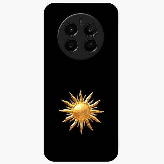 Golden Sun Minimalism Glass Case showing flat back view with minimal golden sun artwork and glossy glass finish.