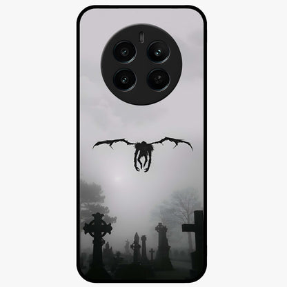 Graveyard Shadow Descent Glass Case showing flat back view with dark graveyard themed artwork and glossy glass finish.