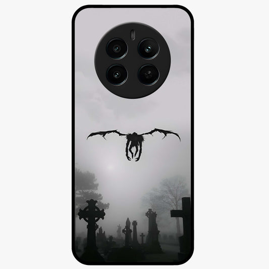 Graveyard Shadow Descent Glass Case showing flat back view with dark graveyard themed artwork and glossy glass finish.
