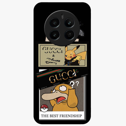 Gucci Play Mashup Glass Case showing flat back view with luxury inspired graphic artwork and glossy glass finish.