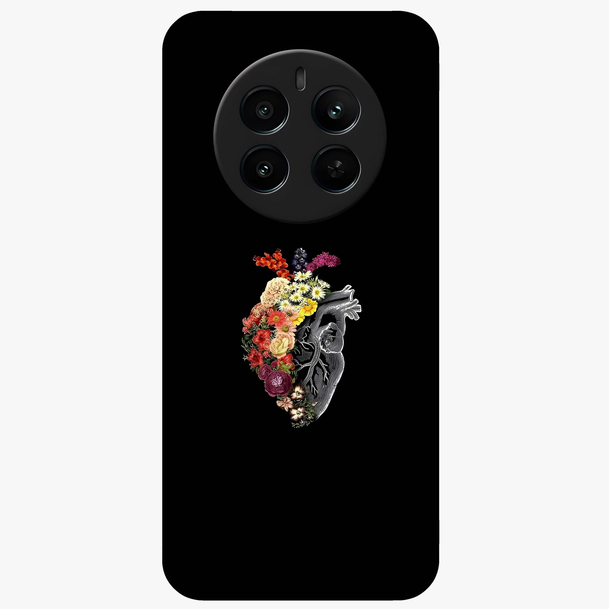 Heart With Flowers Glass Case showing flat back view with heart shaped floral artwork and glossy glass finish.