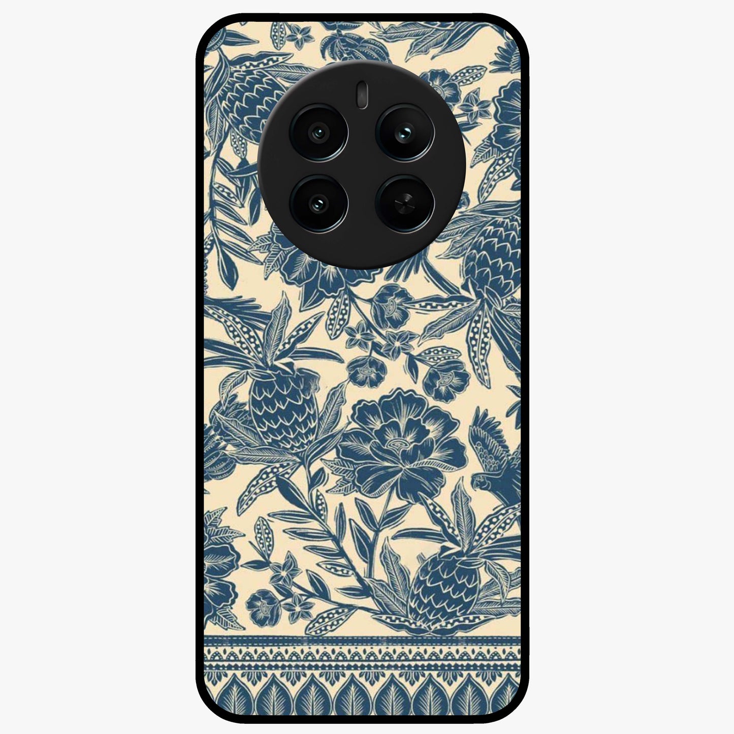 Heirloom Wild Bloom Glass Case showing flat back view with vintage inspired wild flower artwork and glossy glass finish.