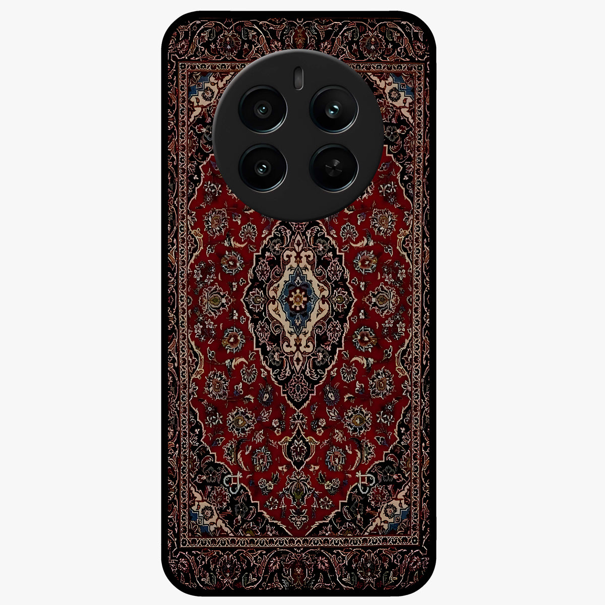 Heritage Carpet Royale Glass Case showing flat back view with ornate Persian carpet inspired pattern and glossy glass finish.