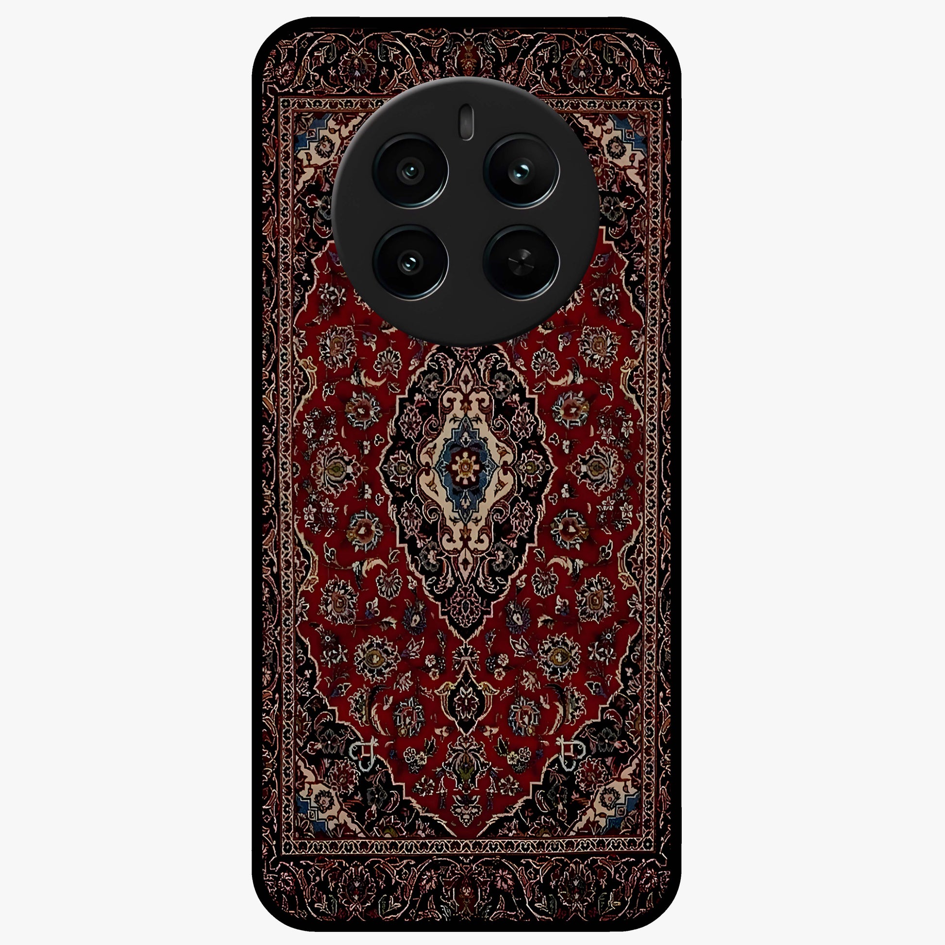 Heritage Carpet Royale Glass Case showing flat back view with ornate Persian carpet inspired pattern and glossy glass finish.