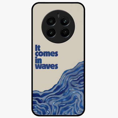 It Comes In Waves Quote Glass Case showing flat back view with inspirational wave themed quote artwork and glossy glass finish.